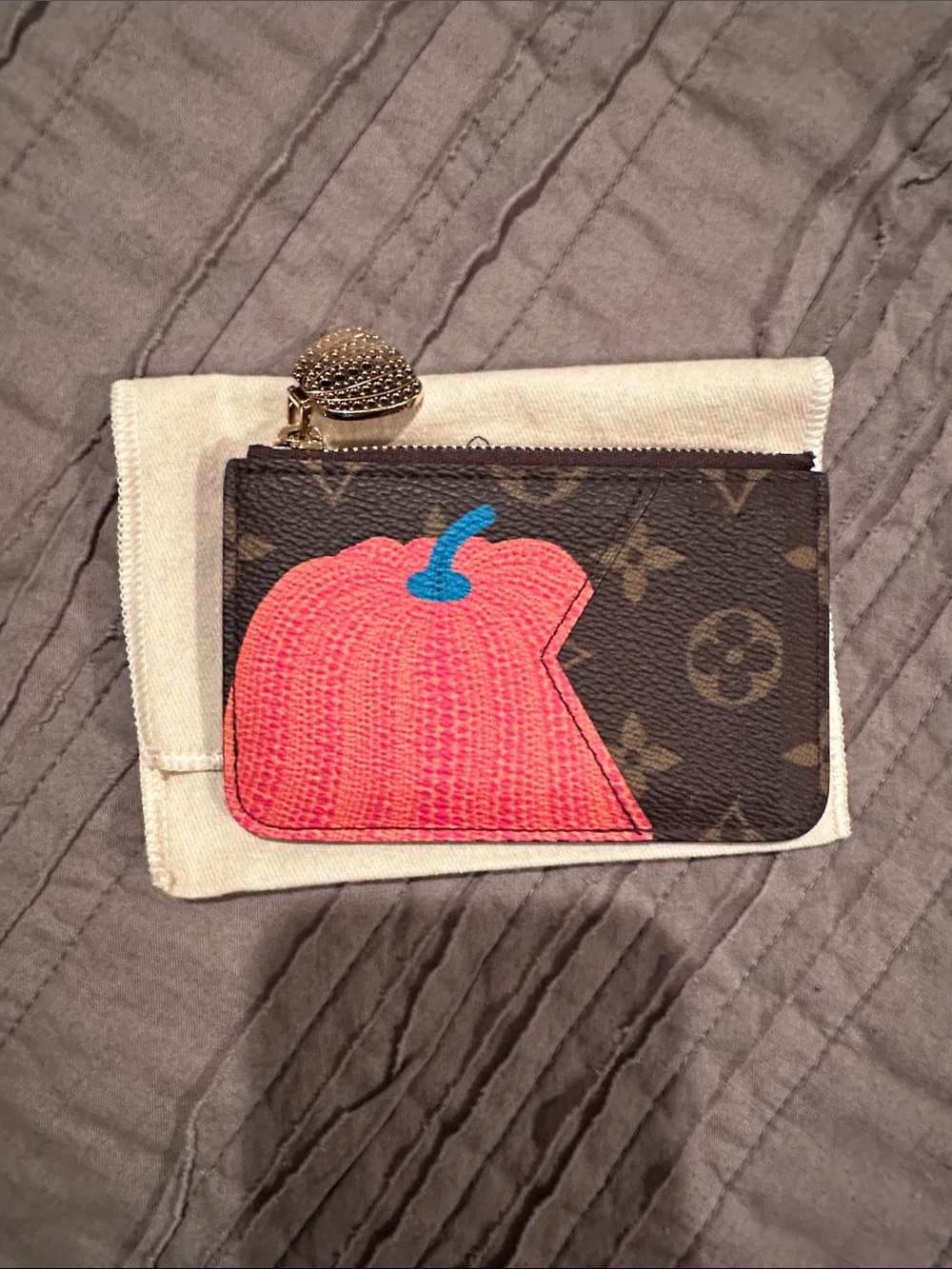 Louis Vuitton Monogram Card Holder with Orange and Turquoise Pumpkin Graphic